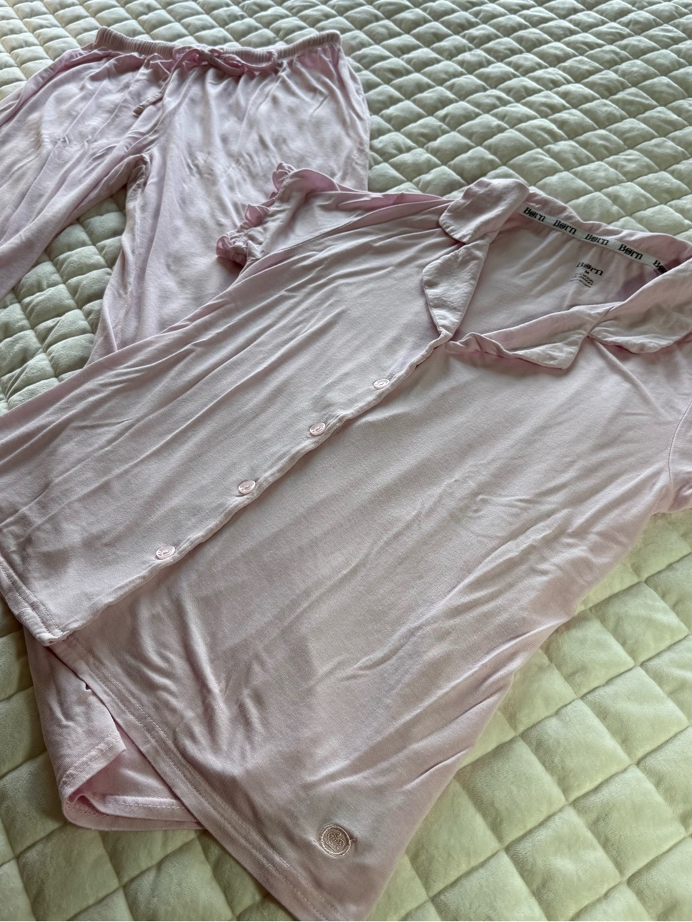 Børn Blush Pink Modal Pajama Set Size Medium Short Sleeve Button Front Top Pants